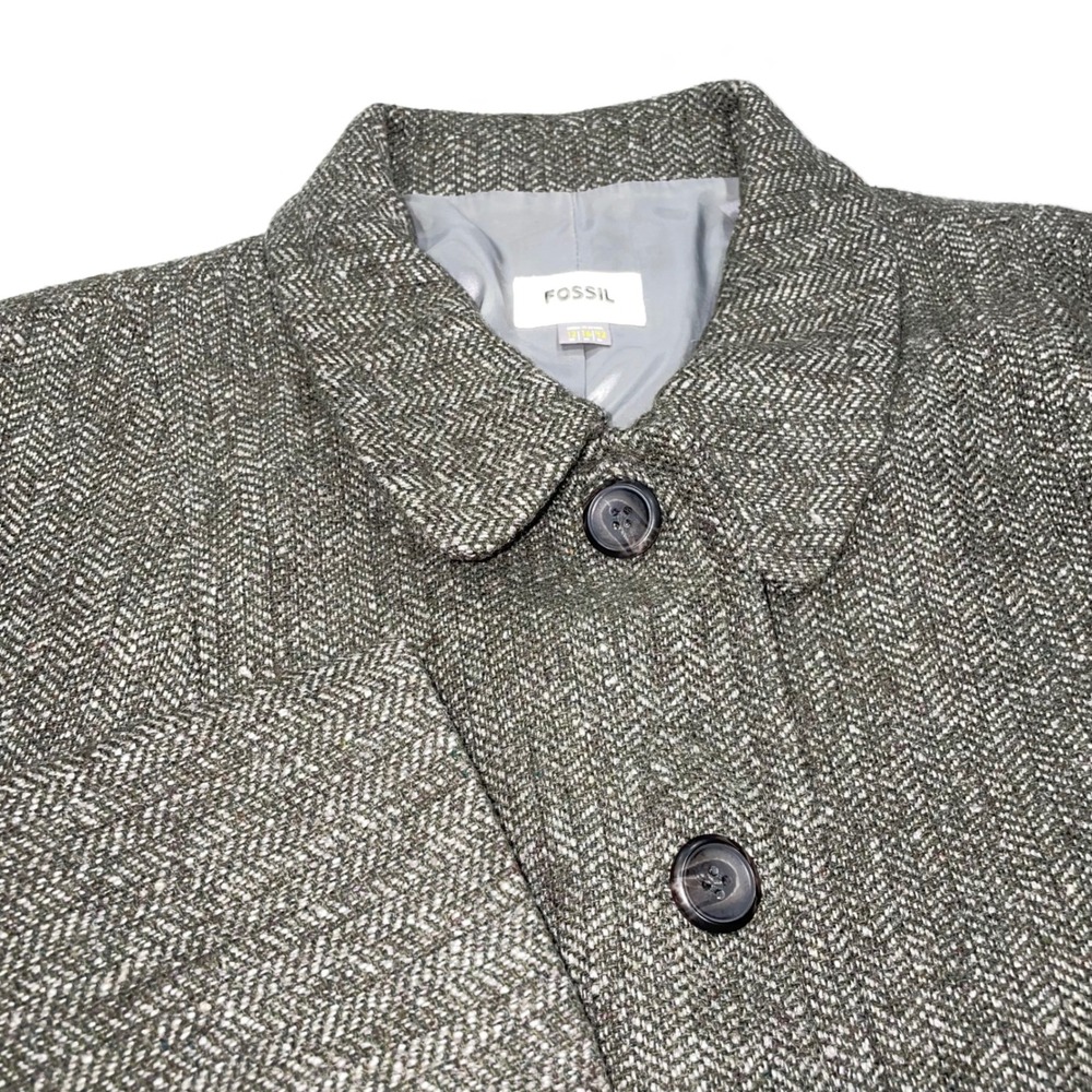 Fossil Womens Wool Blend Herringbone Blazer Jacket Olive Green Grey Size 12